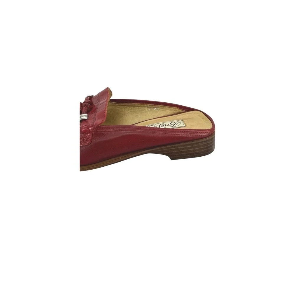 Brighton Julie Women's 7.5 Red Tasseled Croc Leather Loafer Mule Shoe Quiet Luxe